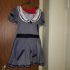 Black and White Gingham Dress with Red Bow